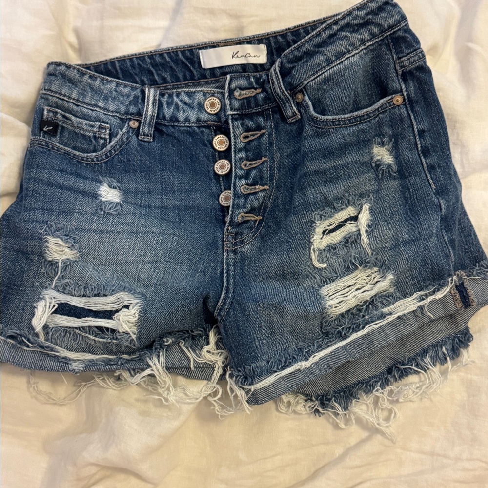 Kancan Women's Distressed Blue Denim Shorts